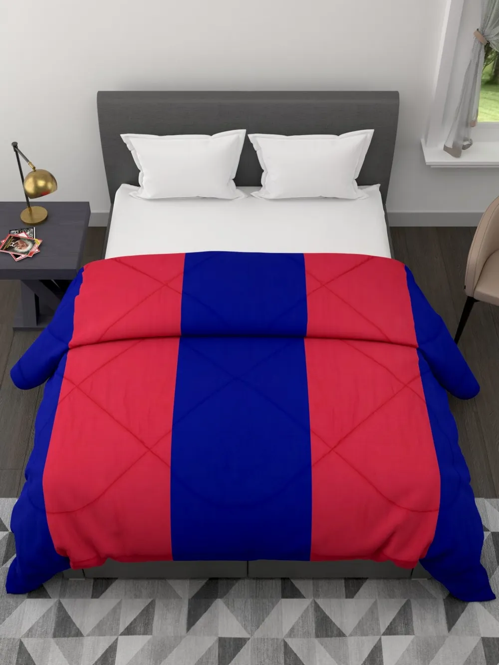 Clasiko Blue & Hot Pink Striped King Size Double Bed Reversible Comforter- 220 GSM