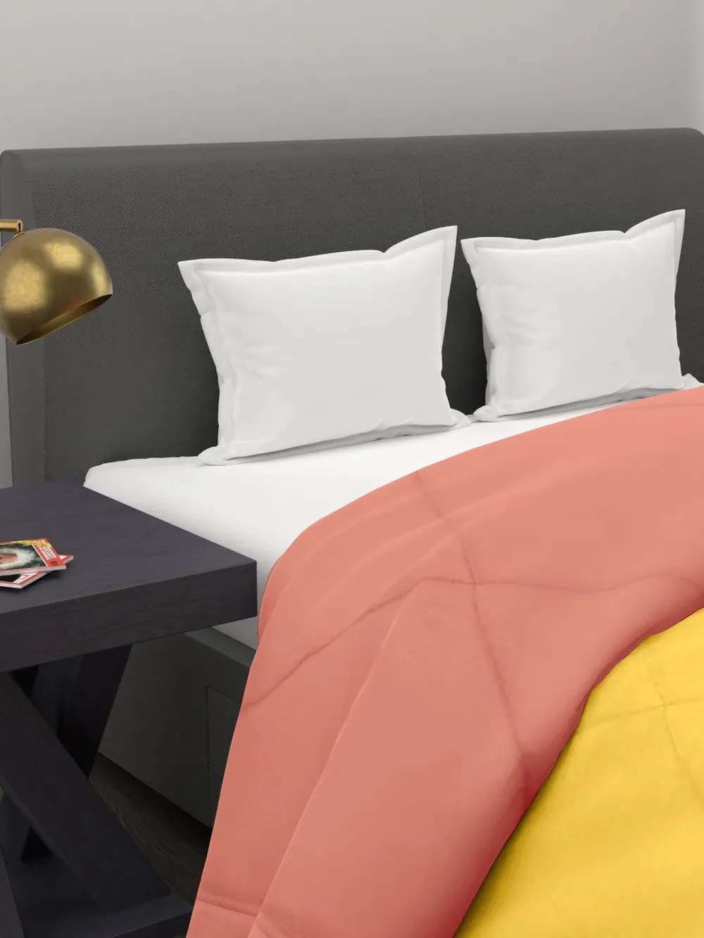 Clasiko Chrome Yellow & Orange King Size Double Bed Reversible Comforter- 220 GSM