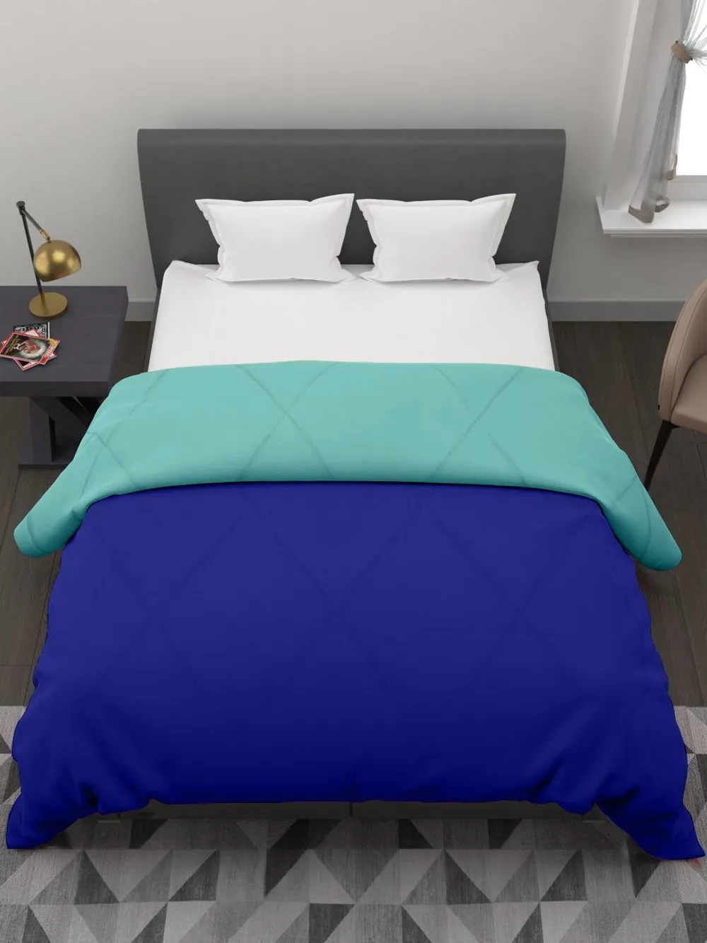 Clasiko Contrasting Blue King Size Double Bed Reversible Comforter- 220 GSM