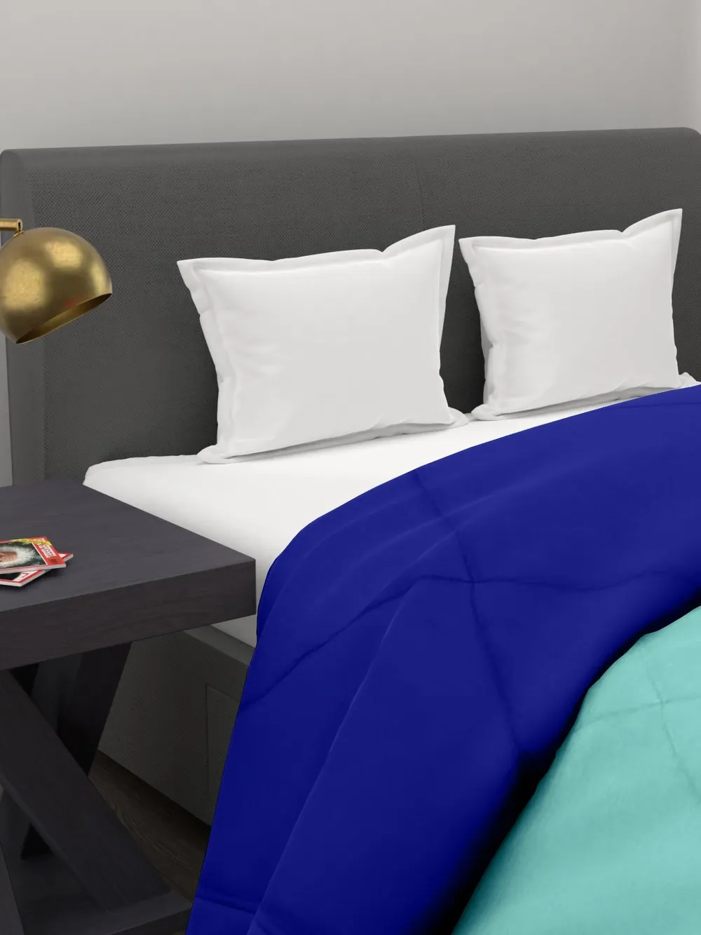 Clasiko Contrasting Blue King Size Double Bed Reversible Comforter- 220 GSM