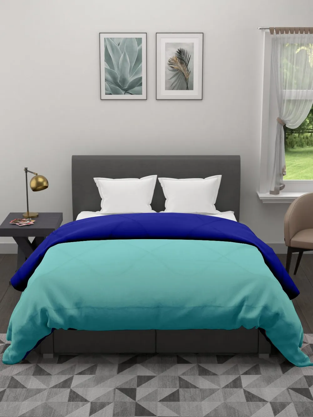 Clasiko Contrasting Blue King Size Double Bed Reversible Comforter- 220 GSM