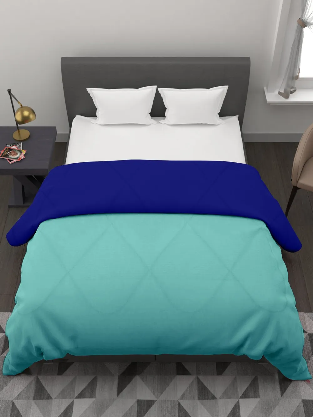 Clasiko Contrasting Blue King Size Double Bed Reversible Comforter- 220 GSM