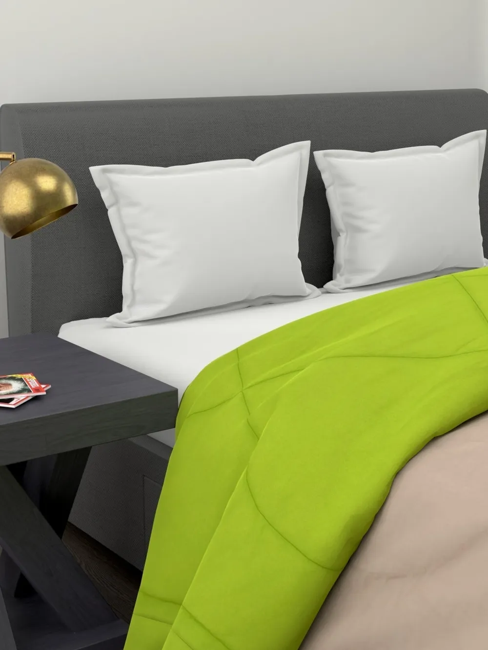 Clasiko Cozy Beige & Green  King Size Double Bed Reversible Comforter- 220 GSM