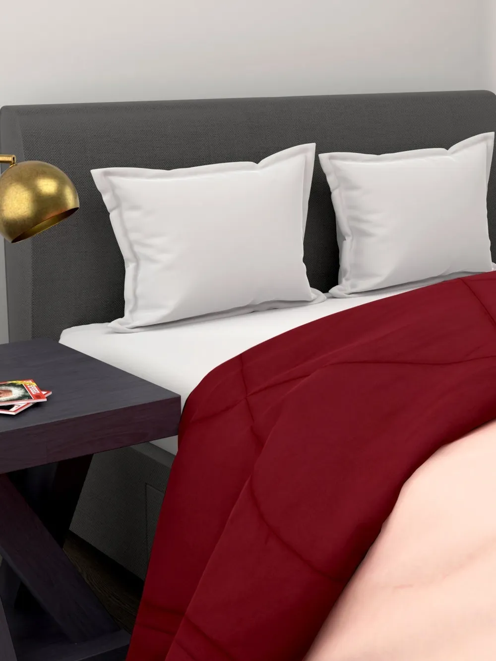 Clasiko Cream & Maroon King Size Double Bed Reversible Comforter- 220 GSM