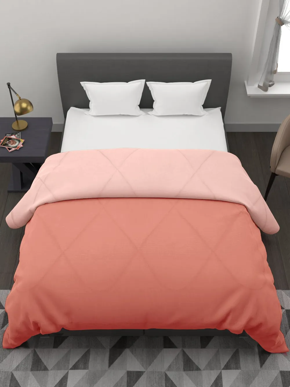 Clasiko Cream & Peach King Size Double Bed Reversible Comforter- 220 GSM