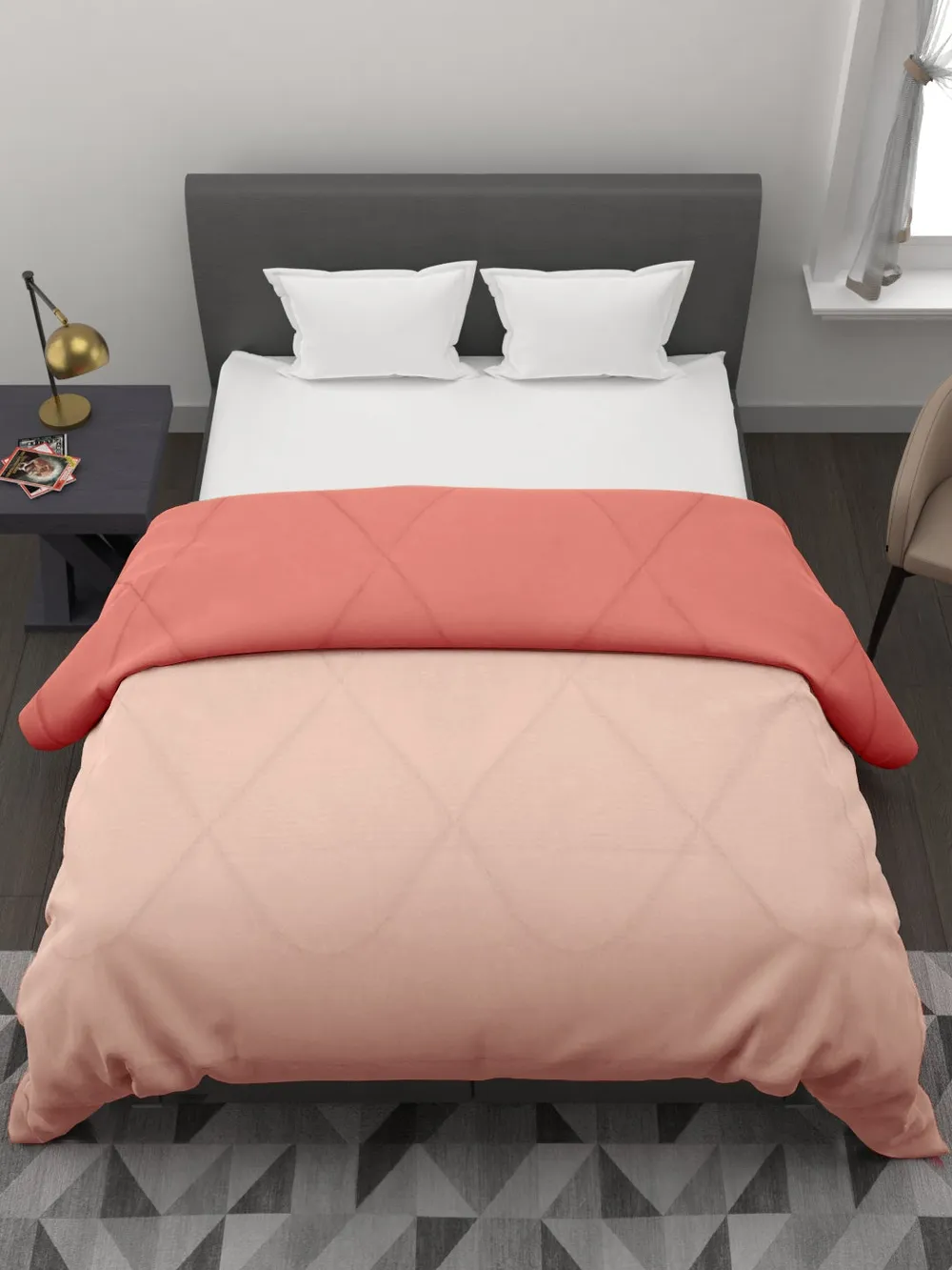 Clasiko Cream & Peach King Size Double Bed Reversible Comforter- 220 GSM