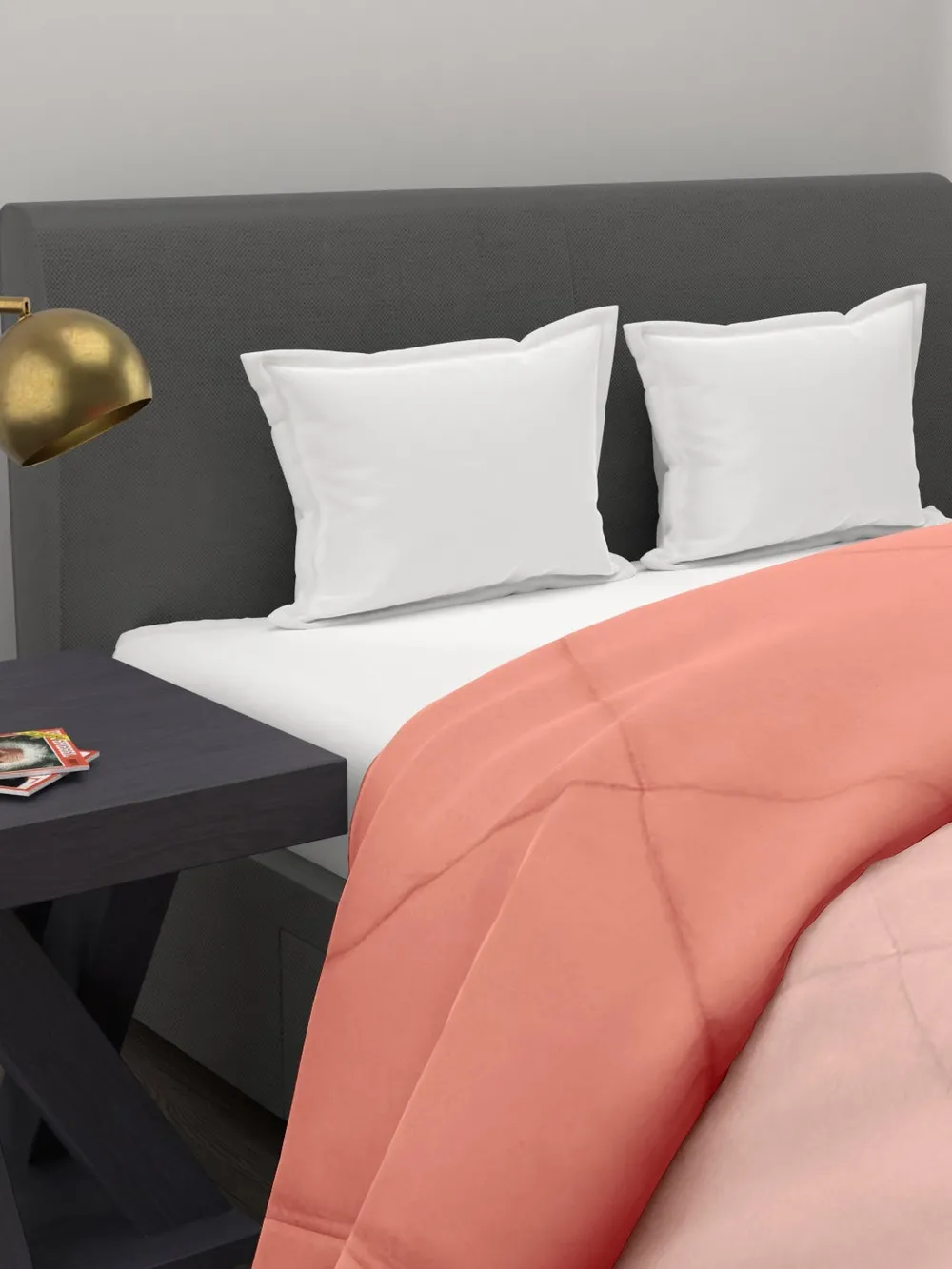Clasiko Cream & Peach King Size Double Bed Reversible Comforter- 220 GSM