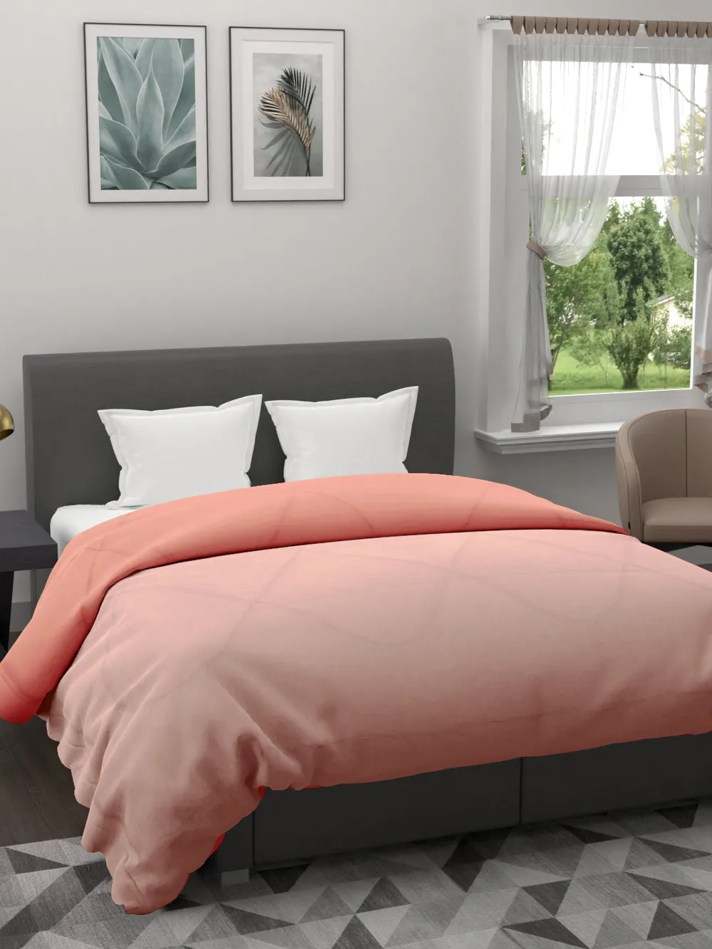 Clasiko Cream & Peach King Size Double Bed Reversible Comforter- 220 GSM