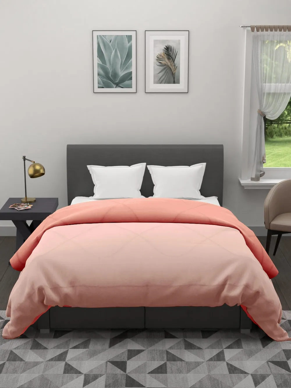 Clasiko Cream & Peach King Size Double Bed Reversible Comforter- 220 GSM
