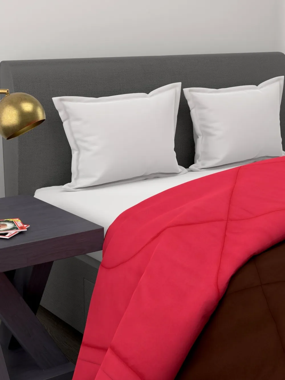 Clasiko Crimson Red & Brown King Size Double Bed Reversible Comforter- 220 GSM