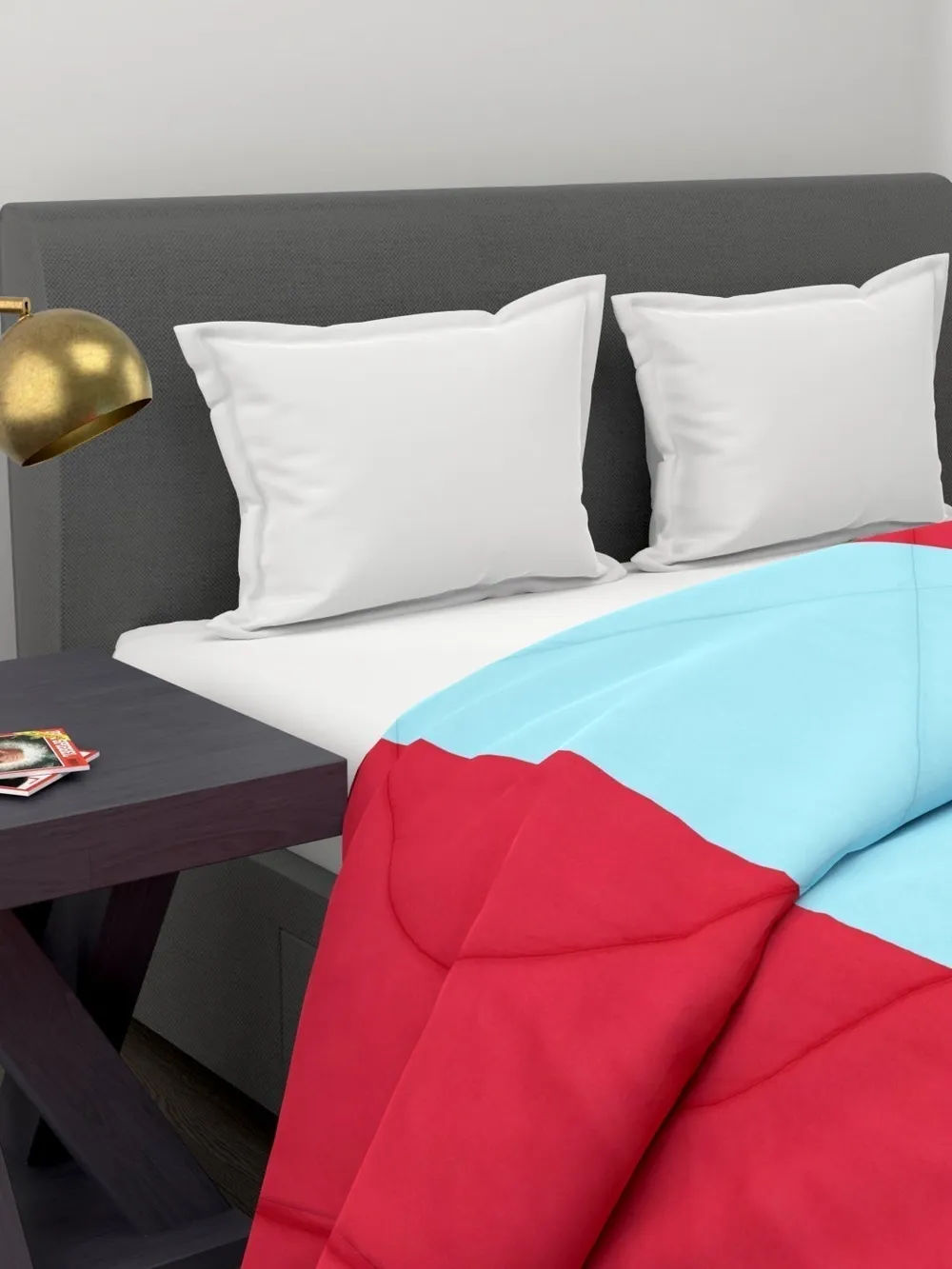 Clasiko Crimson Red & Sky Blue Striped King Size Double Bed Reversible Comforter- 220 GSM