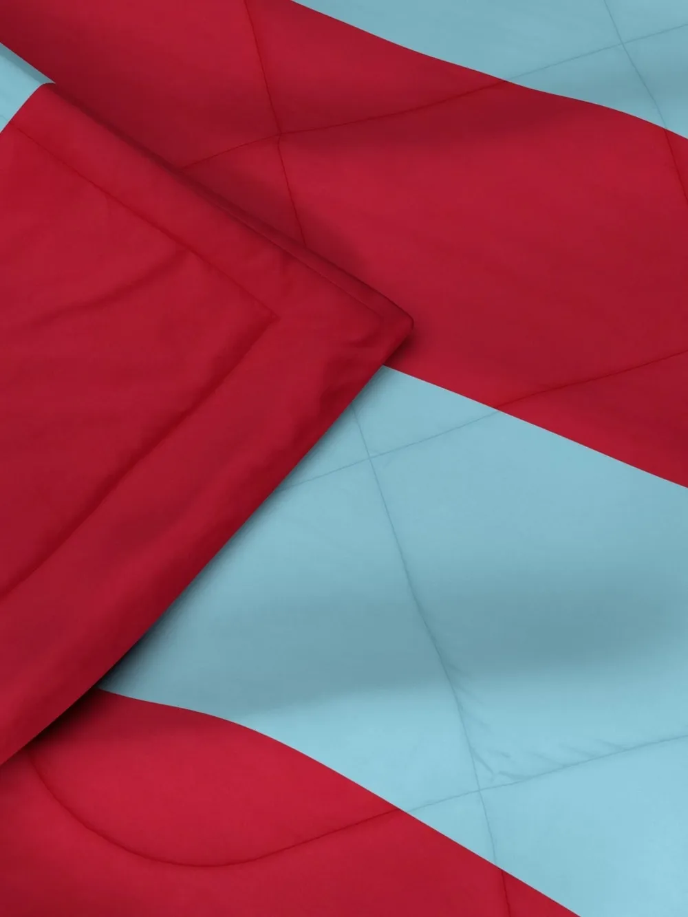 Clasiko Crimson Red & Sky Blue Striped King Size Double Bed Reversible Comforter- 220 GSM