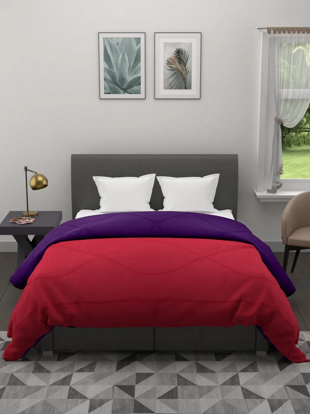 Clasiko Crimson Red & Violet King Size Double Bed Reversible Comforter- 220 GSM
