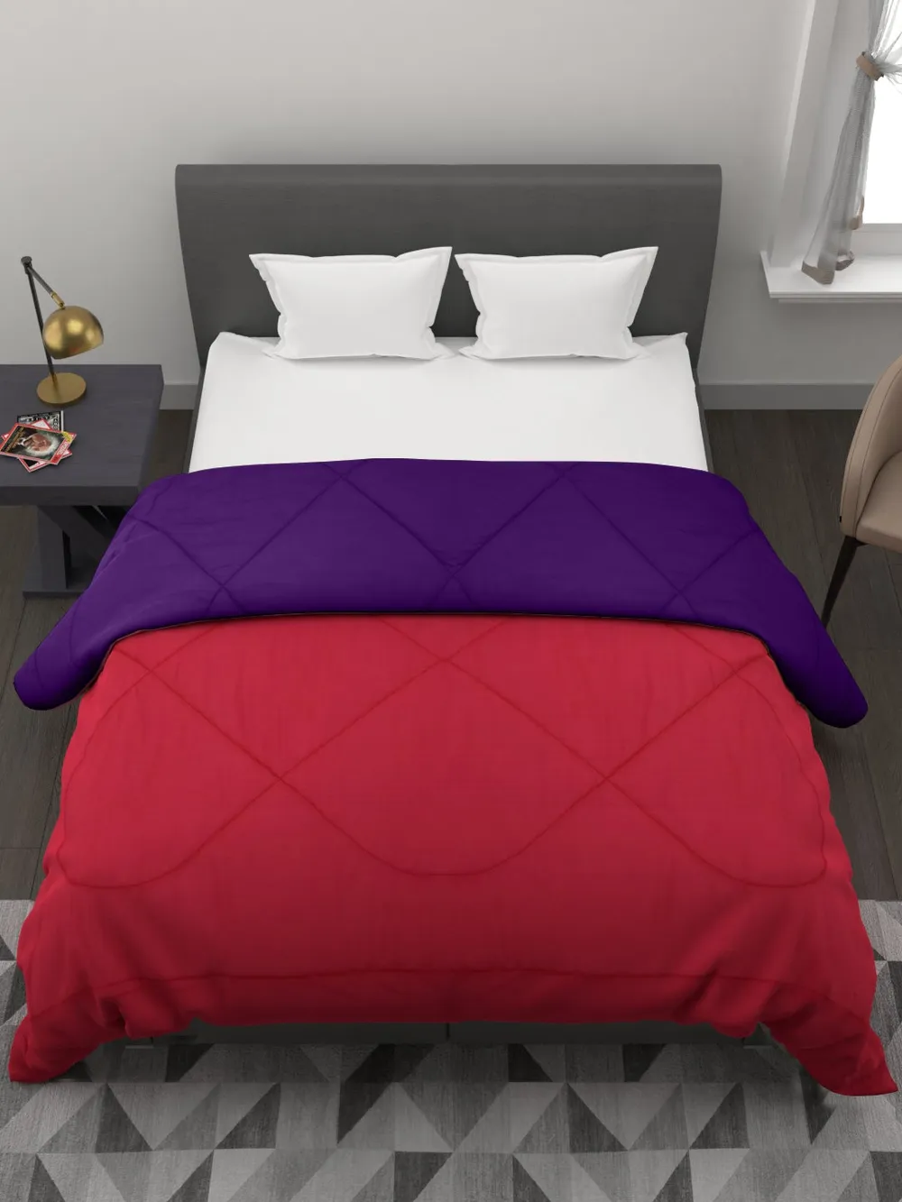 Clasiko Crimson Red & Violet King Size Double Bed Reversible Comforter- 220 GSM