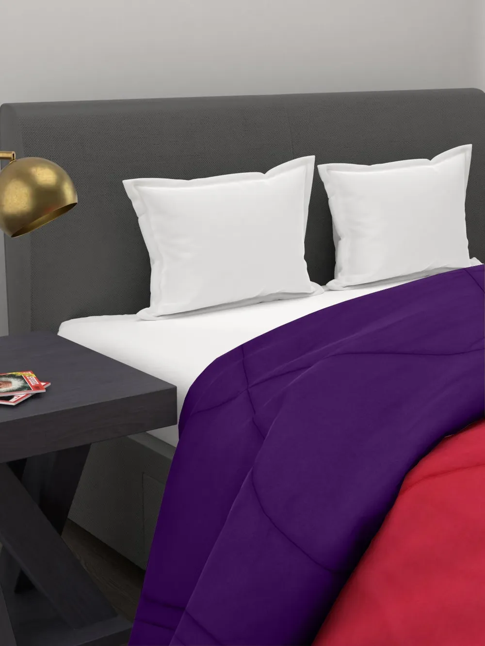 Clasiko Crimson Red & Violet King Size Double Bed Reversible Comforter- 220 GSM