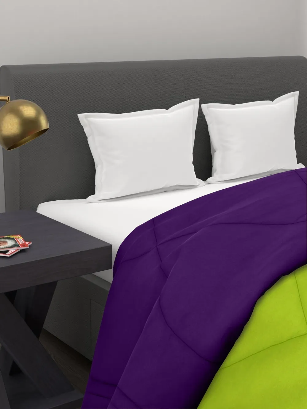 Clasiko Florescent Green & Violet King Size Double Bed Reversible Comforter- 220 GSM