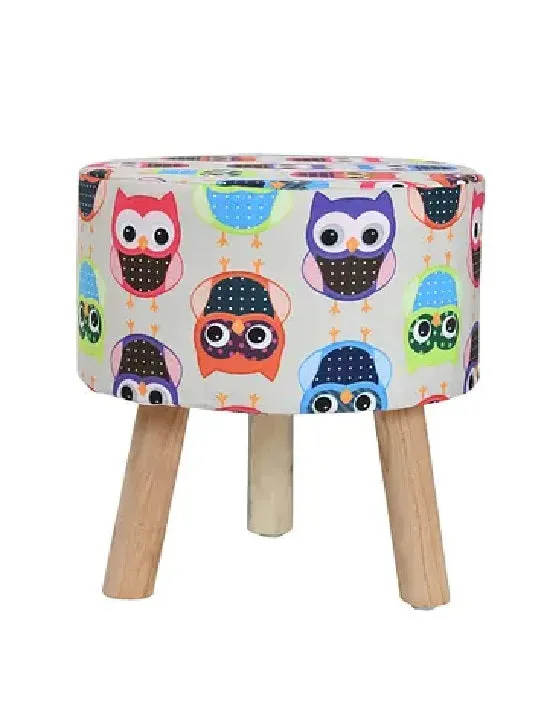 Clasiko Funky Owl Printed Velvet Pouffe Stool Unicorn Print