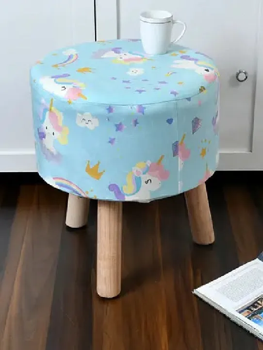 Clasiko Funky Owl Printed Velvet Pouffe Stool Unicorn Print