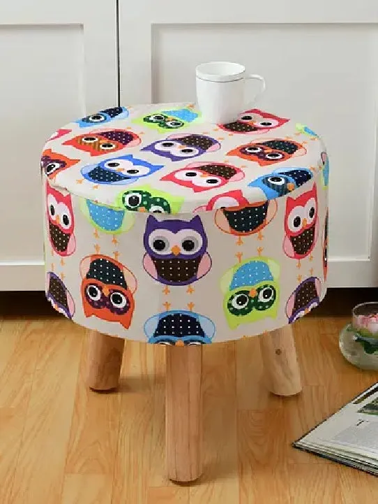 Clasiko Funky Owl Printed Velvet Pouffe Stool Unicorn Print