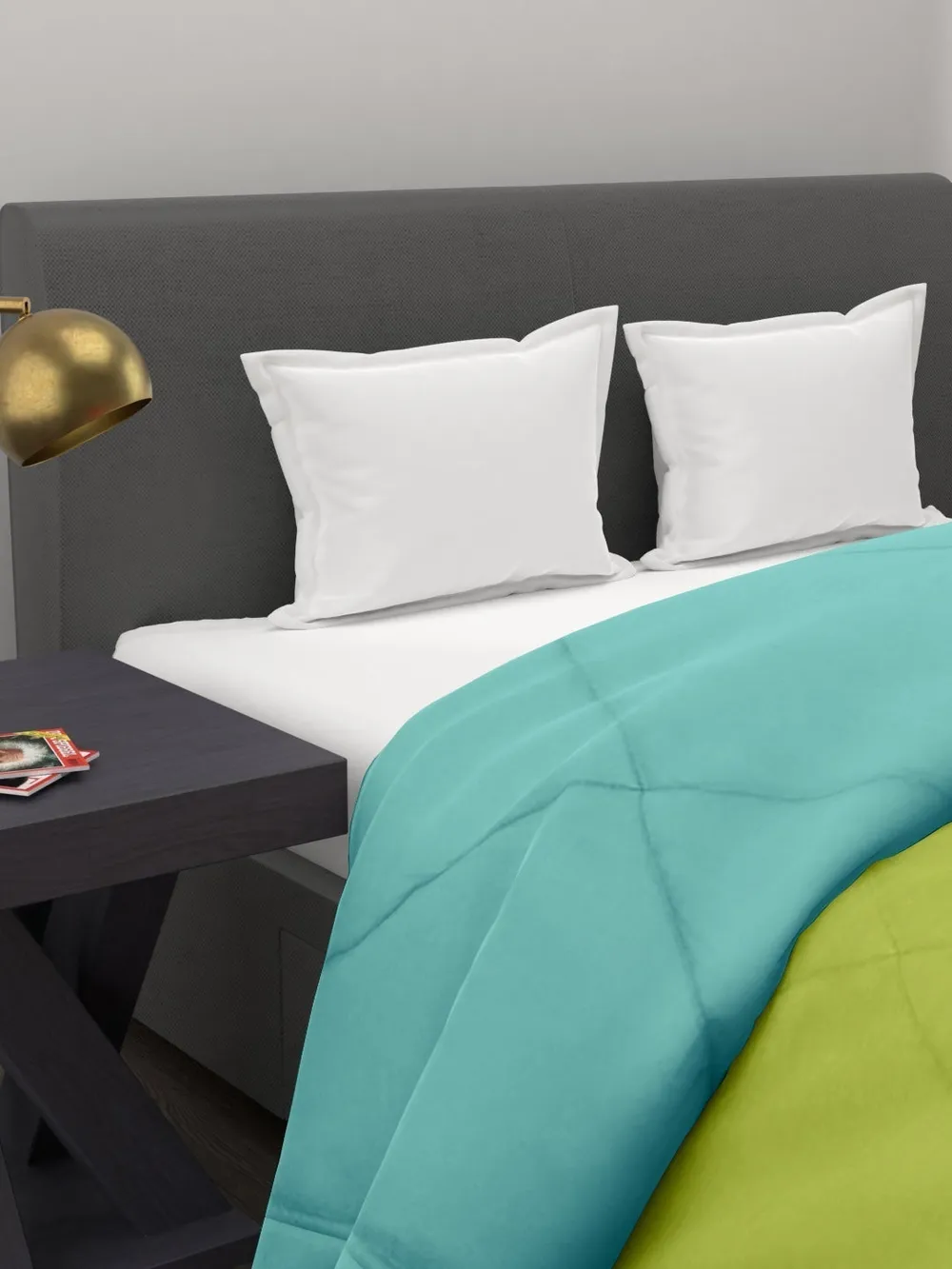 Clasiko Green & Sky Blue King Size Double Bed Reversible Comforter- 220 GSM