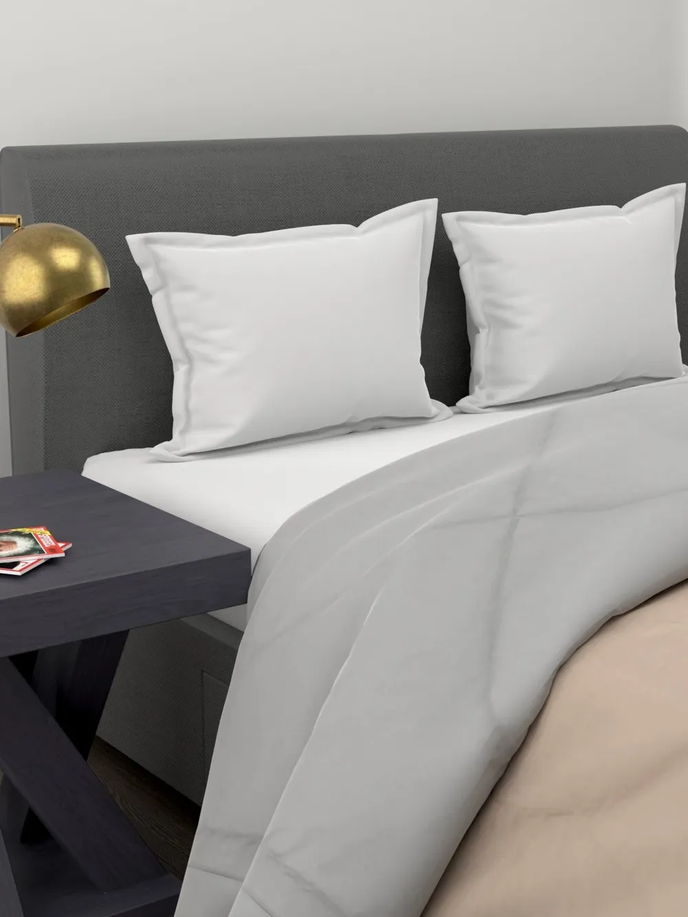 Clasiko Grey & Beige King Size Double Bed Reversible Comforter- 220 GSM