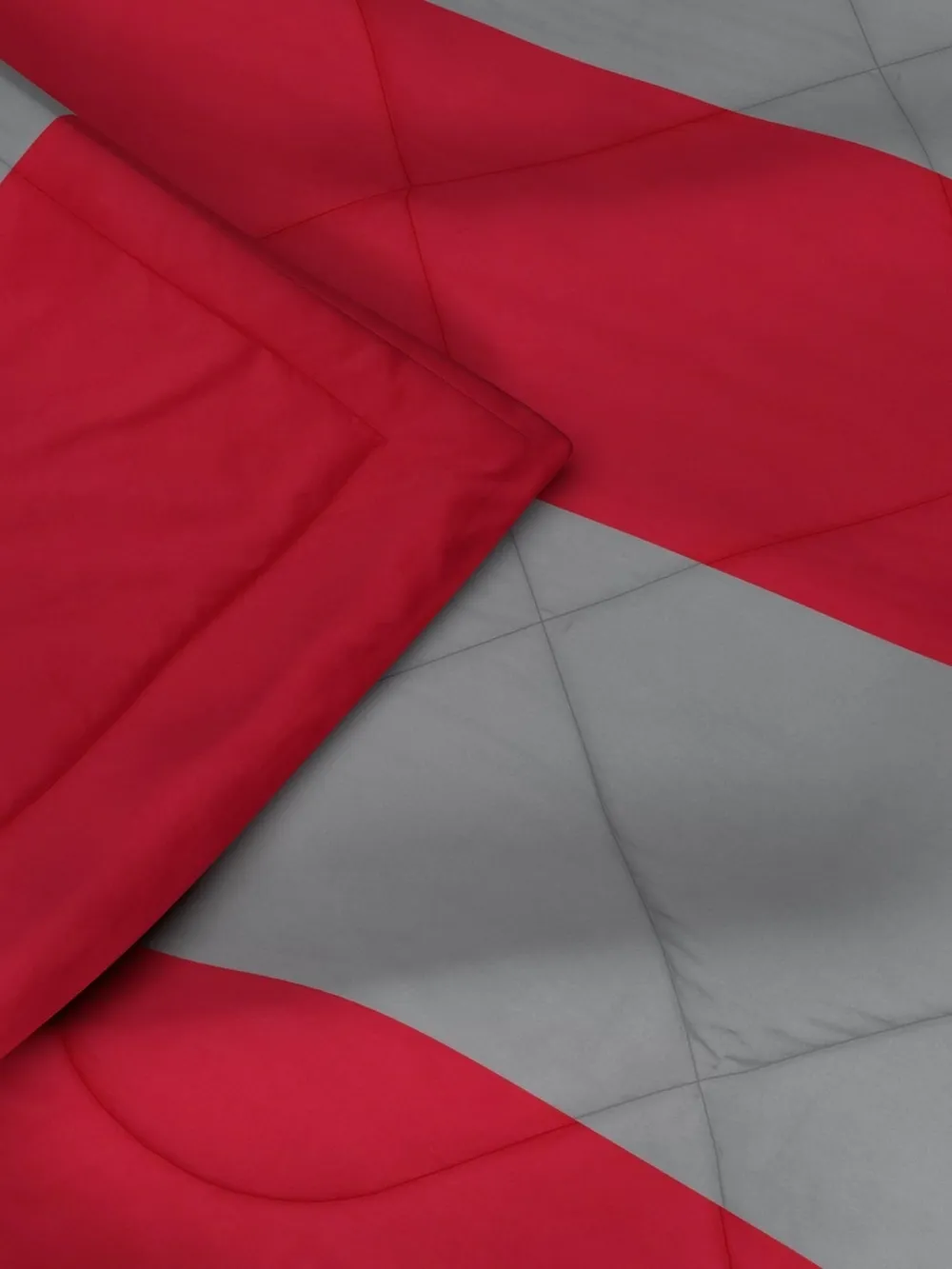 Clasiko Grey & Crimson Red Striped King Size Double Bed Reversible Comforter- 220 GSM