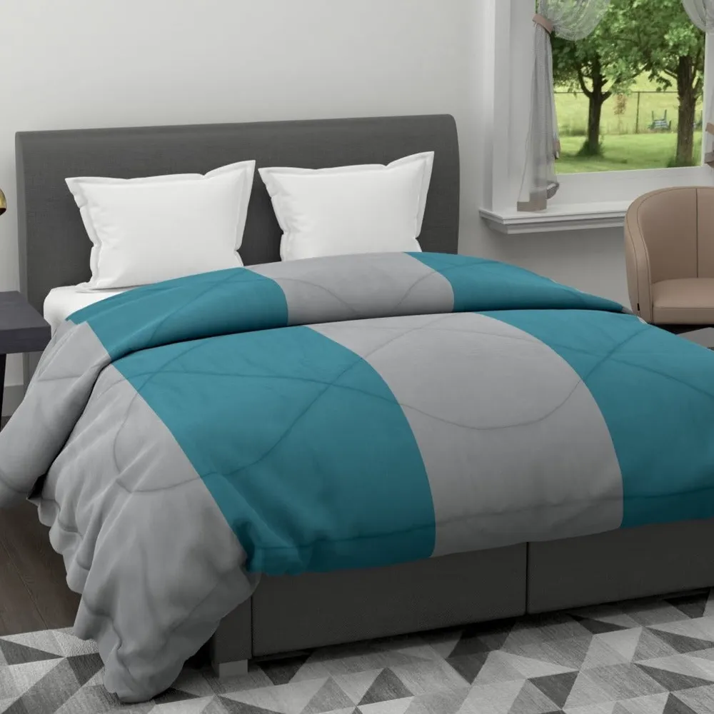 Clasiko Grey & Sea Green Striped King Size Double Bed Comforter