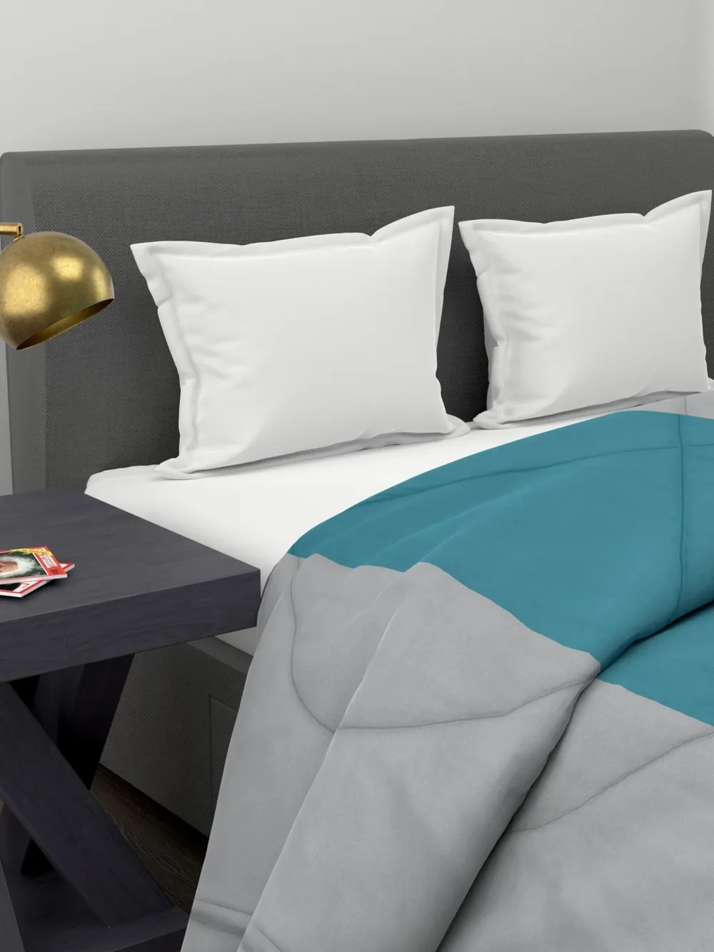 Clasiko Grey & Sea Green Striped King Size Double Bed Comforter