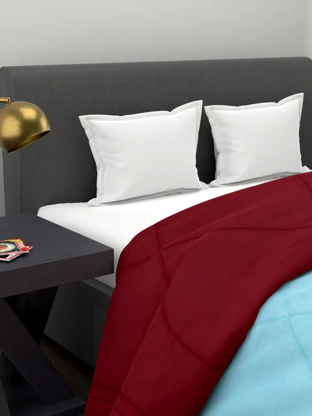 Clasiko Maroon & Blue King Size Double Bed Reversible Comforter- 220 GSM