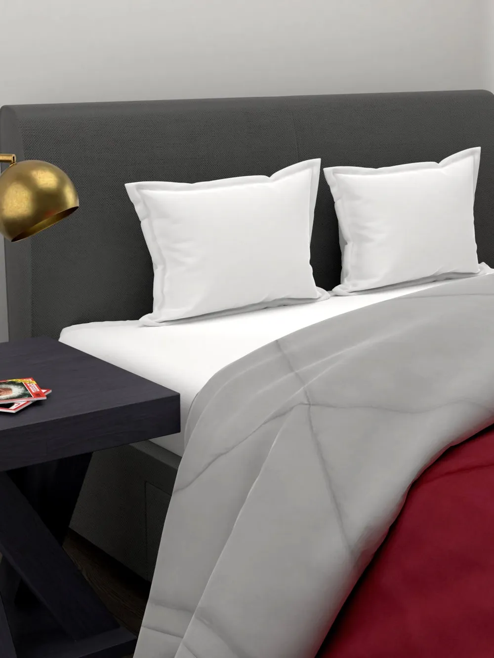 Clasiko Maroon & Grey King Size Double Bed Reversible Comforter- 220 GSM