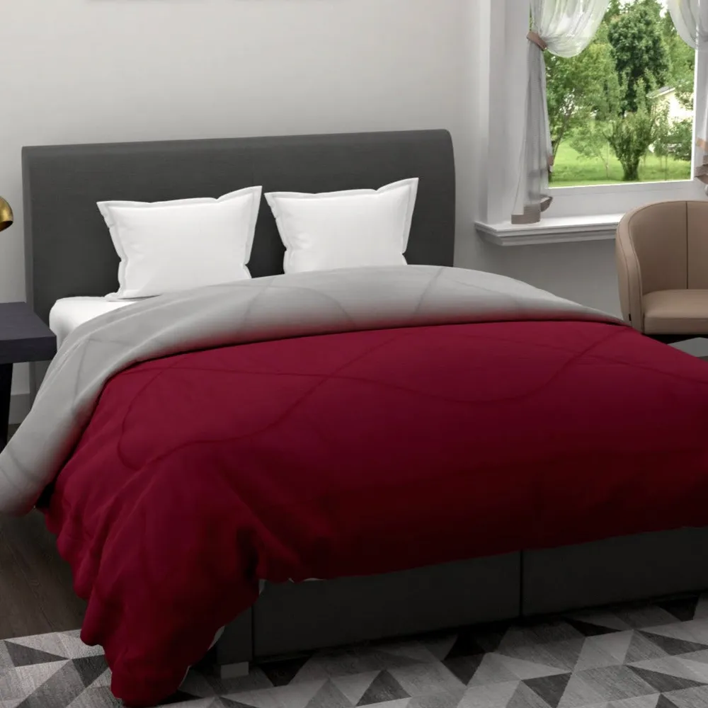 Clasiko Maroon & Grey King Size Double Bed Reversible Comforter- 220 GSM