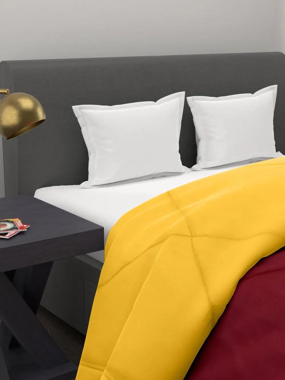 Clasiko Maroon & Yellow King Size Double Bed Reversible Comforter- 220 GSM