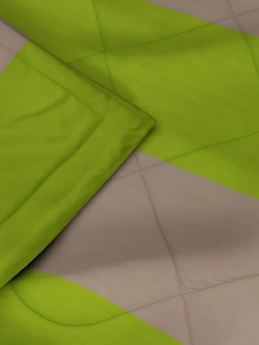 Clasiko Neon Green & Beige Striped King Size Double Bed Reversible Comforter- 220 GSM