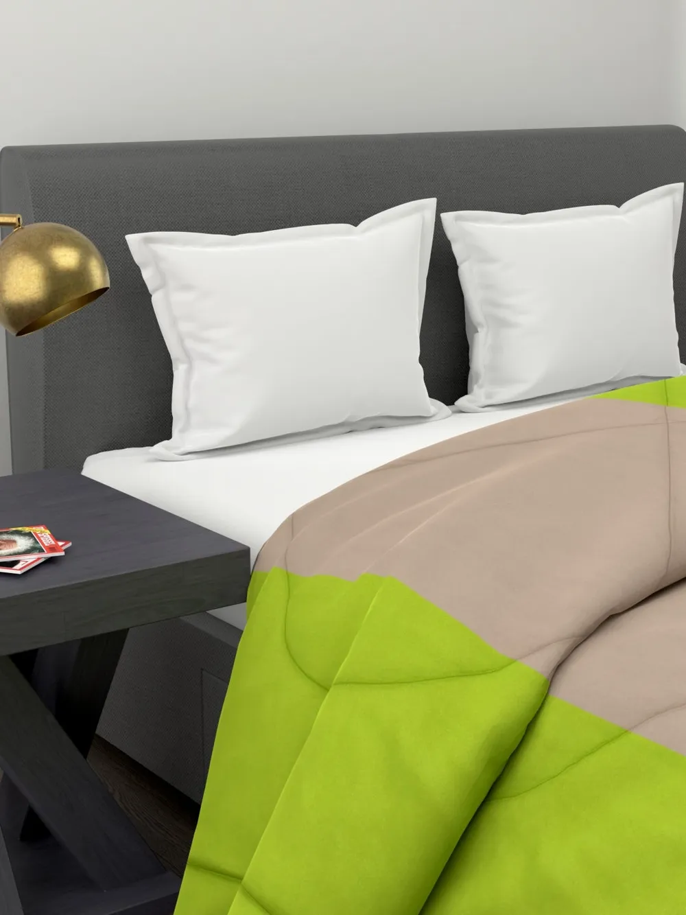 Clasiko Neon Green & Beige Striped King Size Double Bed Reversible Comforter- 220 GSM