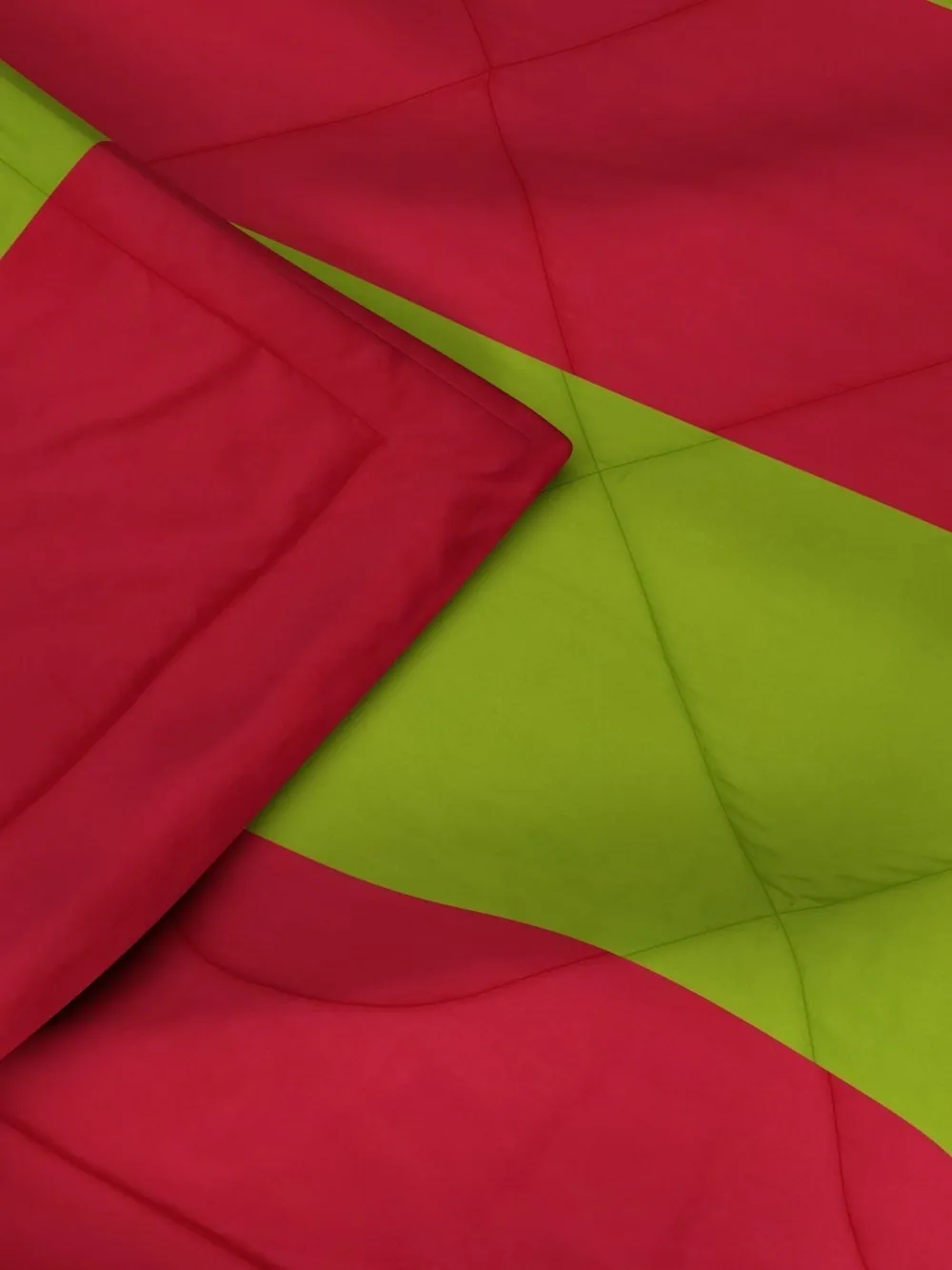 Clasiko Neon Green & Crimson Red Striped King Size Double Bed Reversible Comforter- 220 GSM