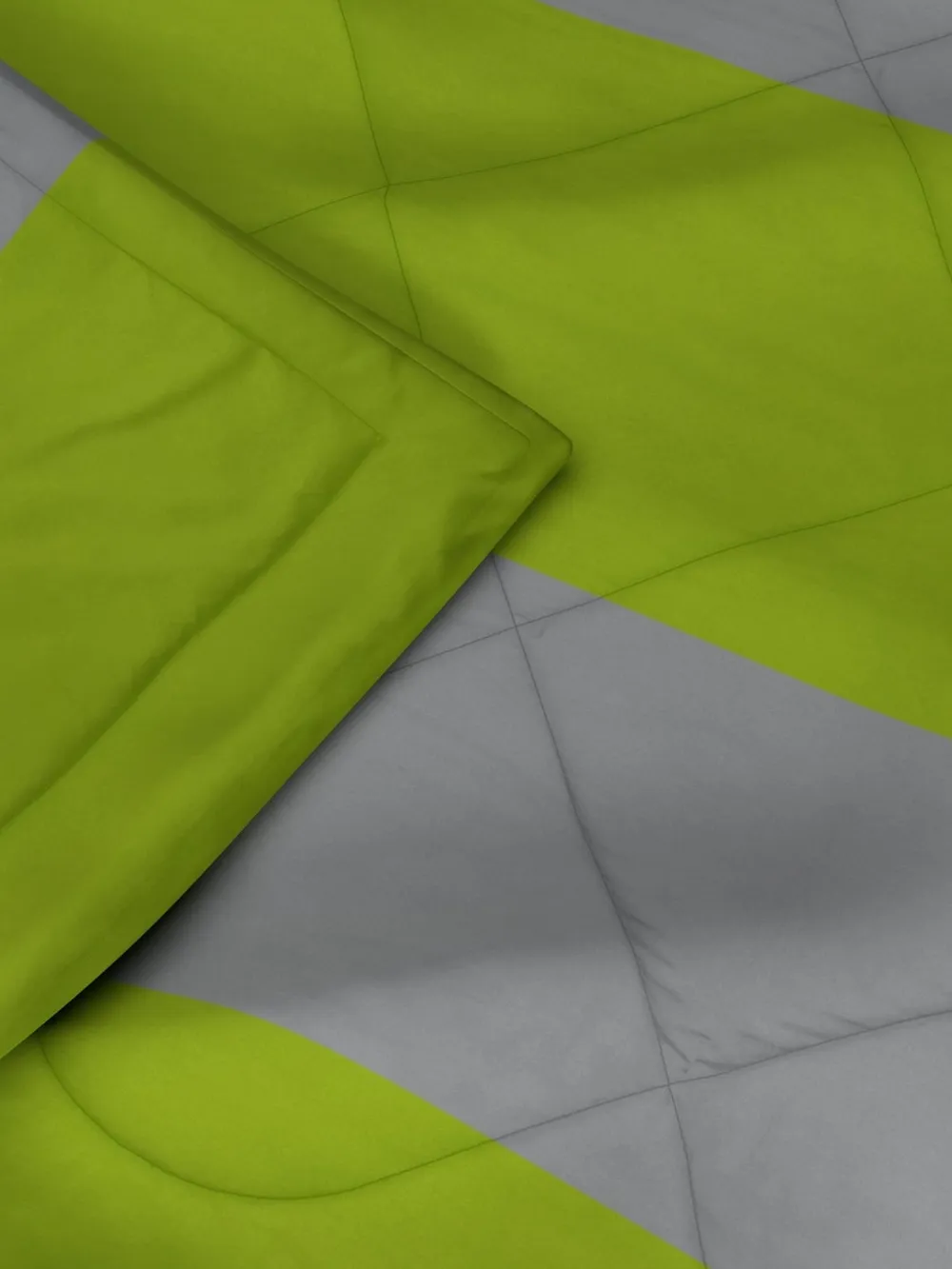 Clasiko Neon Green & Grey Striped King Size Double Bed Reversible Comforter- 220 GSM