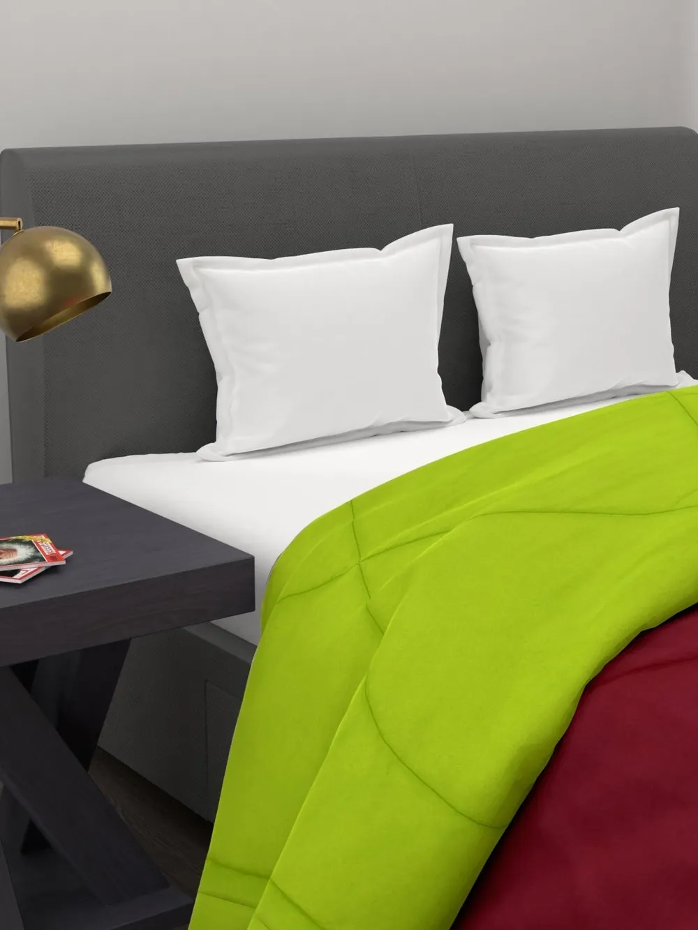 Clasiko Neon Green & Red King Size Double Bed Reversible Comforter- 220 GSM