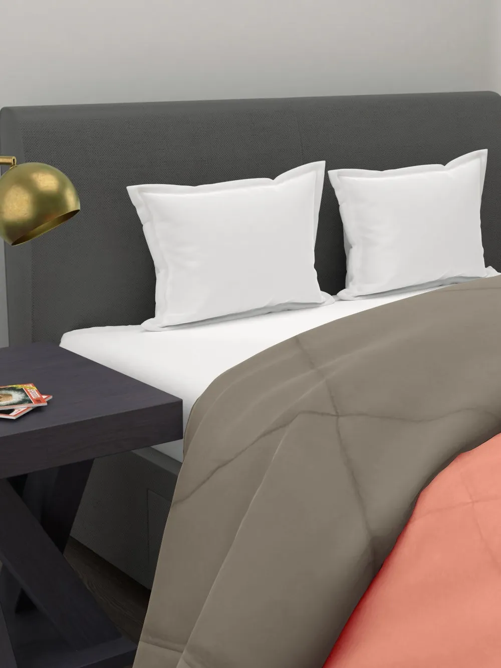 Clasiko Orange & Brown King Size Double Bed Reversible Comforter- 220 GSM