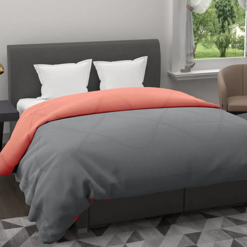 Clasiko Orange & Grey King Size Double Bed Reversible Comforter- 220 GSM