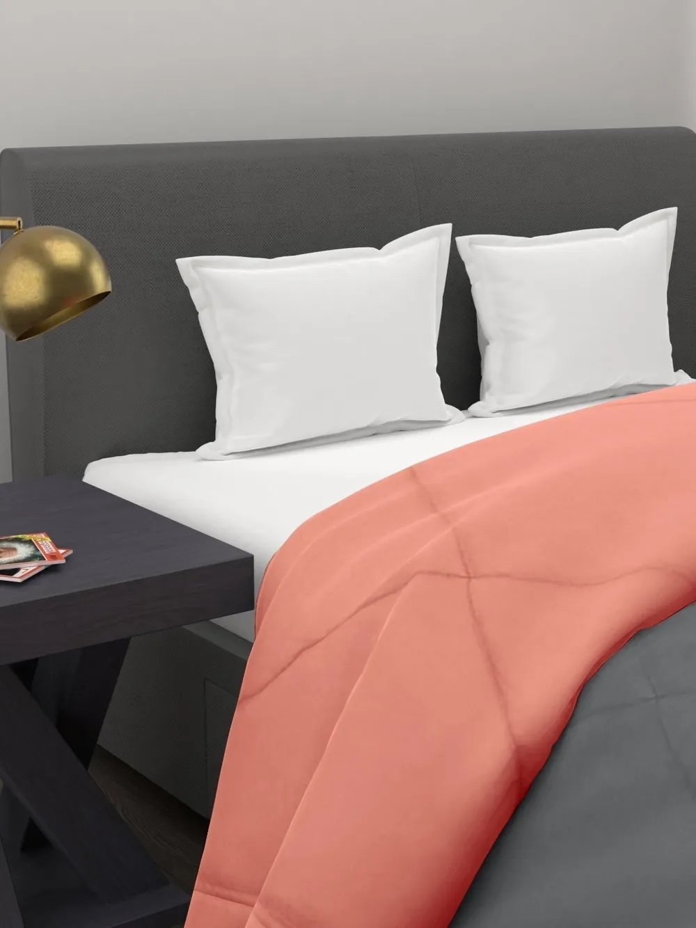 Clasiko Orange & Grey King Size Double Bed Reversible Comforter- 220 GSM
