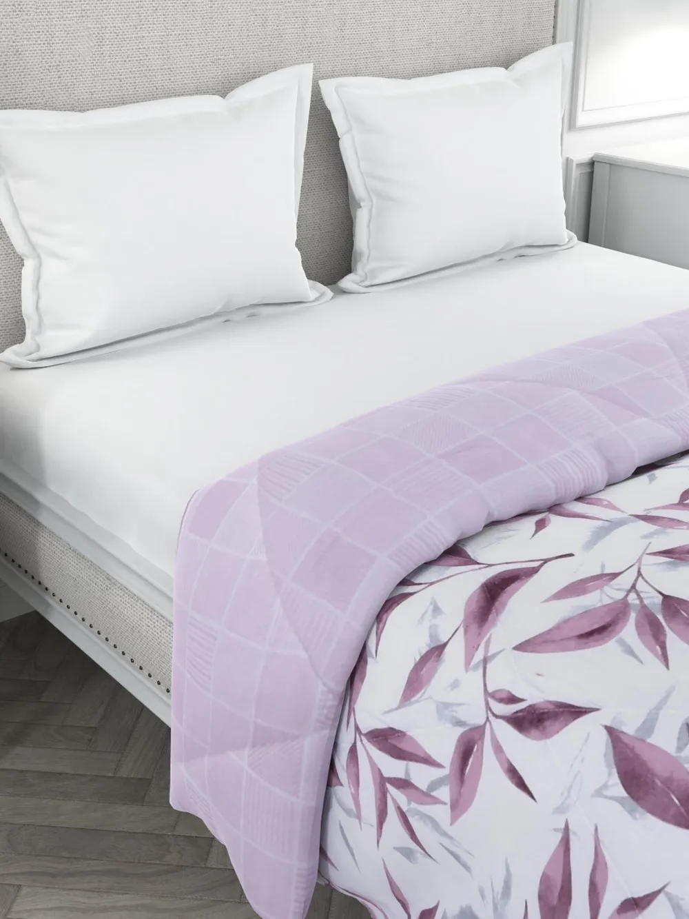 Clasiko Pink Leaves King Size Double Bed Reversible Comforter- 220 GSM