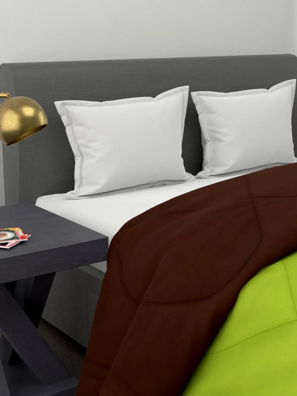 Clasiko Plush Green & Brown King Size Double Bed Reversible Comforter- 220 GSM
