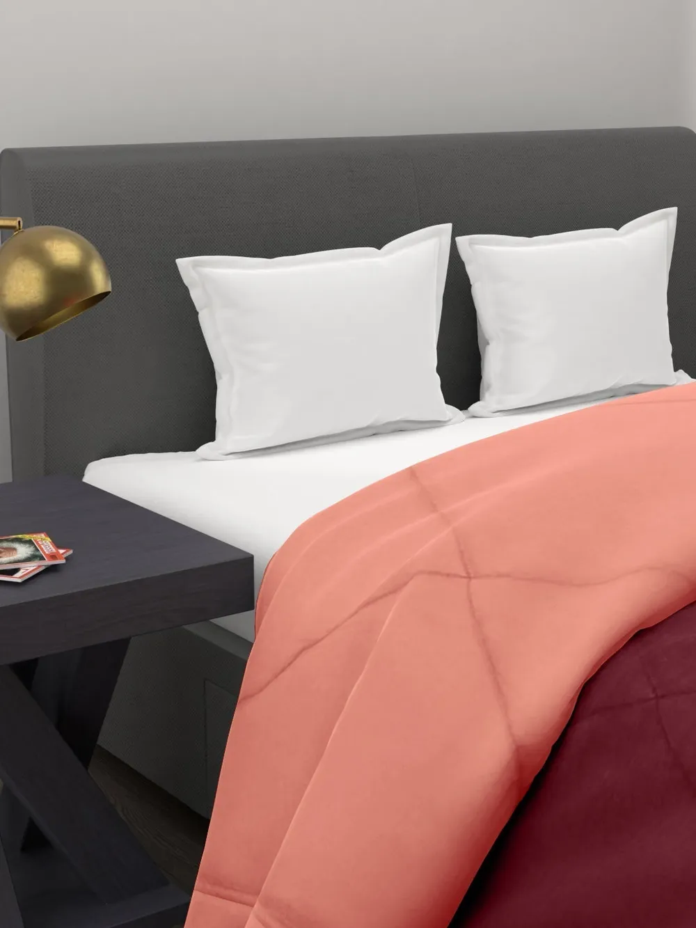 Clasiko Red & Orange King Size Double Bed Reversible Comforter- 220 GSM