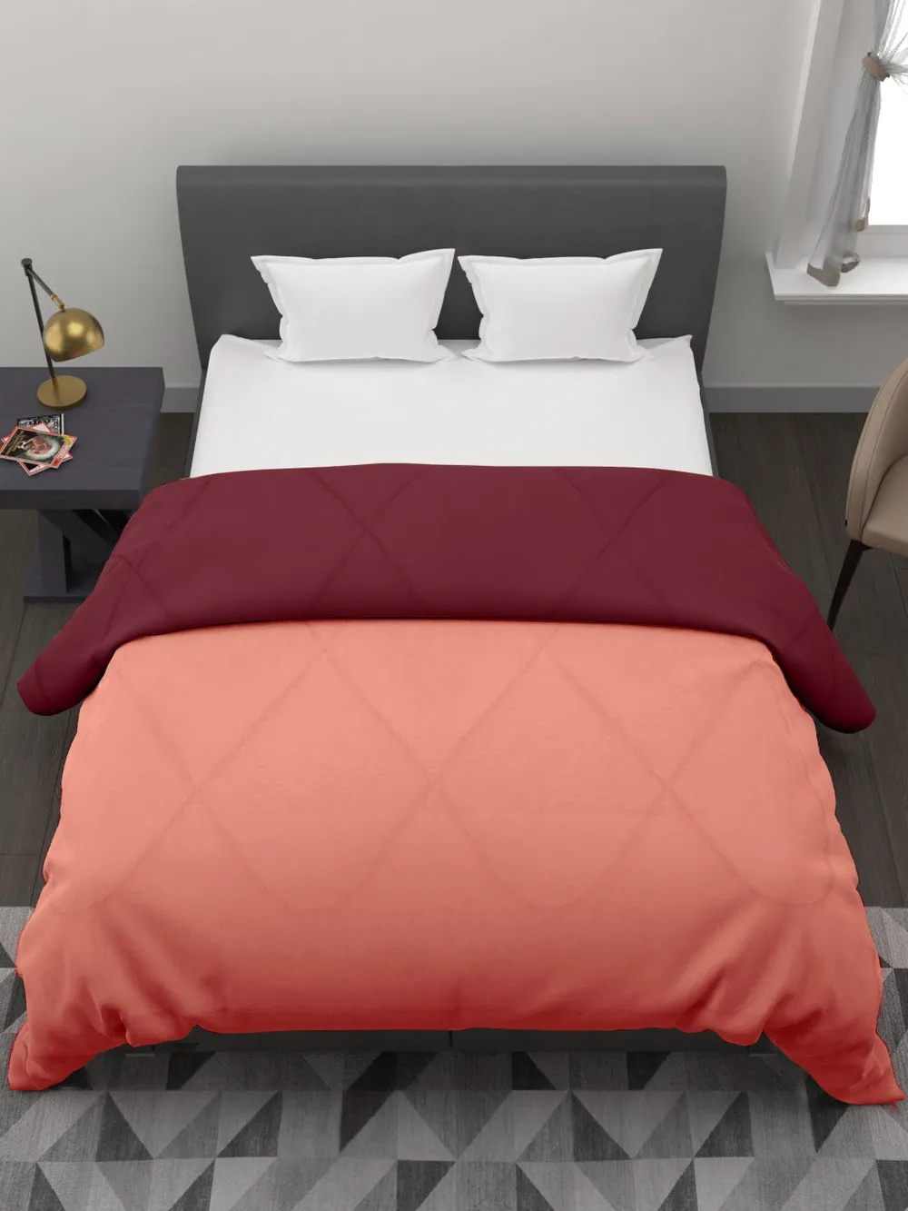 Clasiko Red & Orange King Size Double Bed Reversible Comforter- 220 GSM