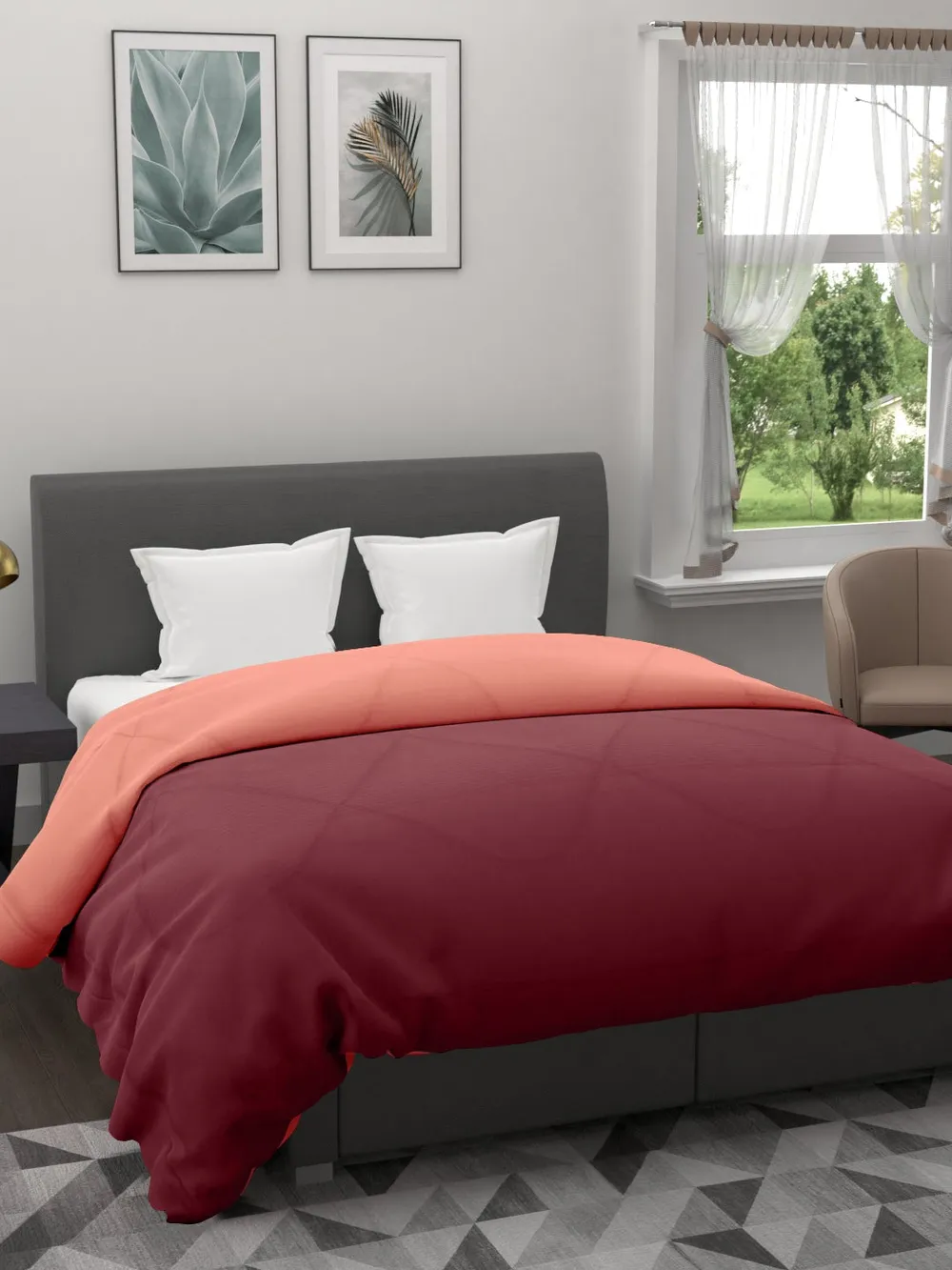 Clasiko Red & Orange King Size Double Bed Reversible Comforter- 220 GSM