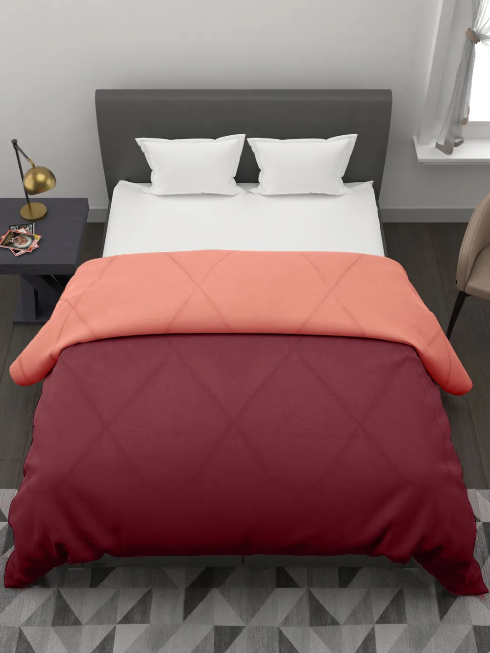 Clasiko Red & Orange King Size Double Bed Reversible Comforter- 220 GSM