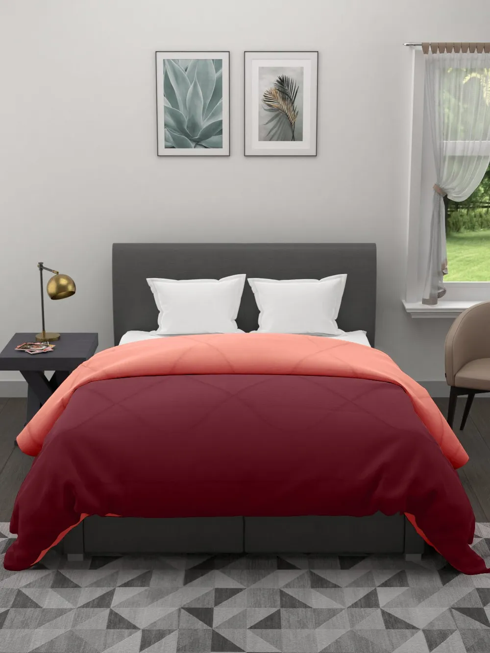 Clasiko Red & Orange King Size Double Bed Reversible Comforter- 220 GSM