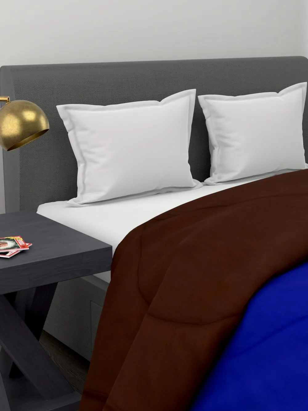 Clasiko Royal Blue & Brown King Size Double Bed Reversible Comforter- 220 GSM