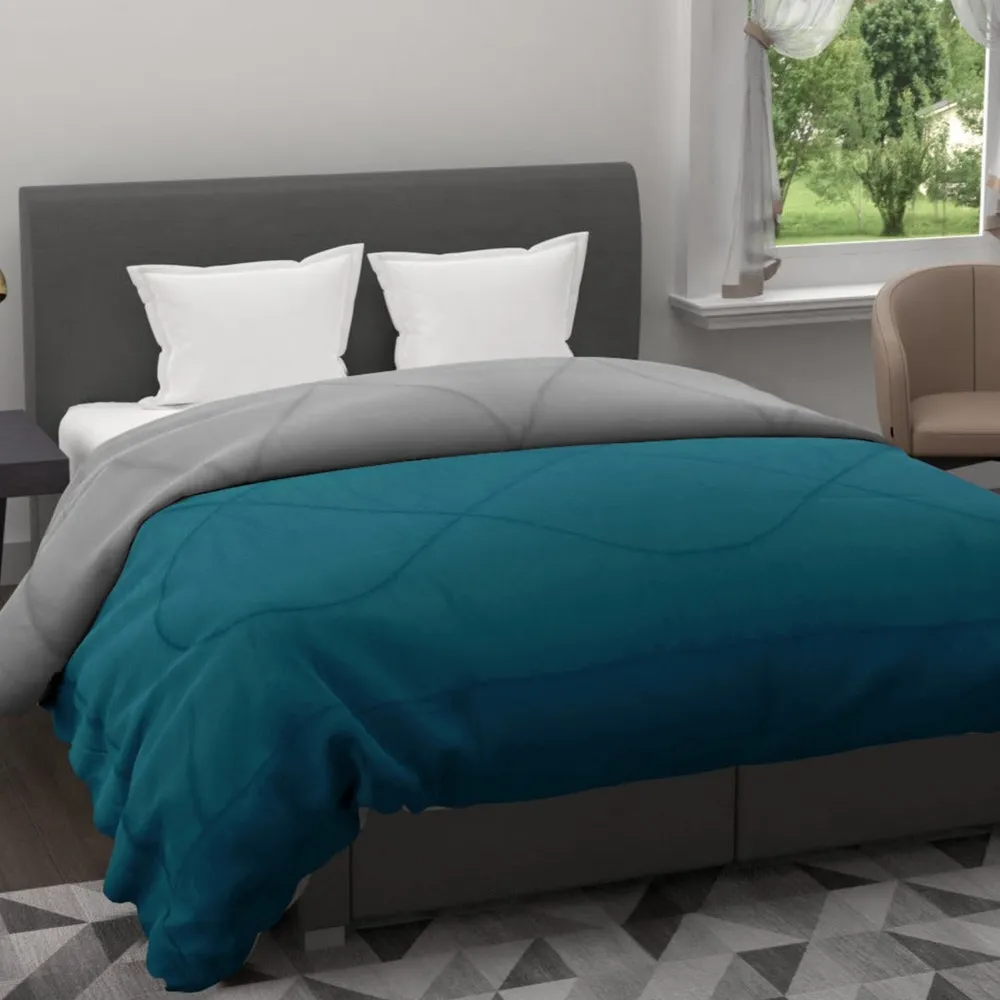 Clasiko Sea Green & Grey King Size Double Bed Reversible Comforter- 220 GSM