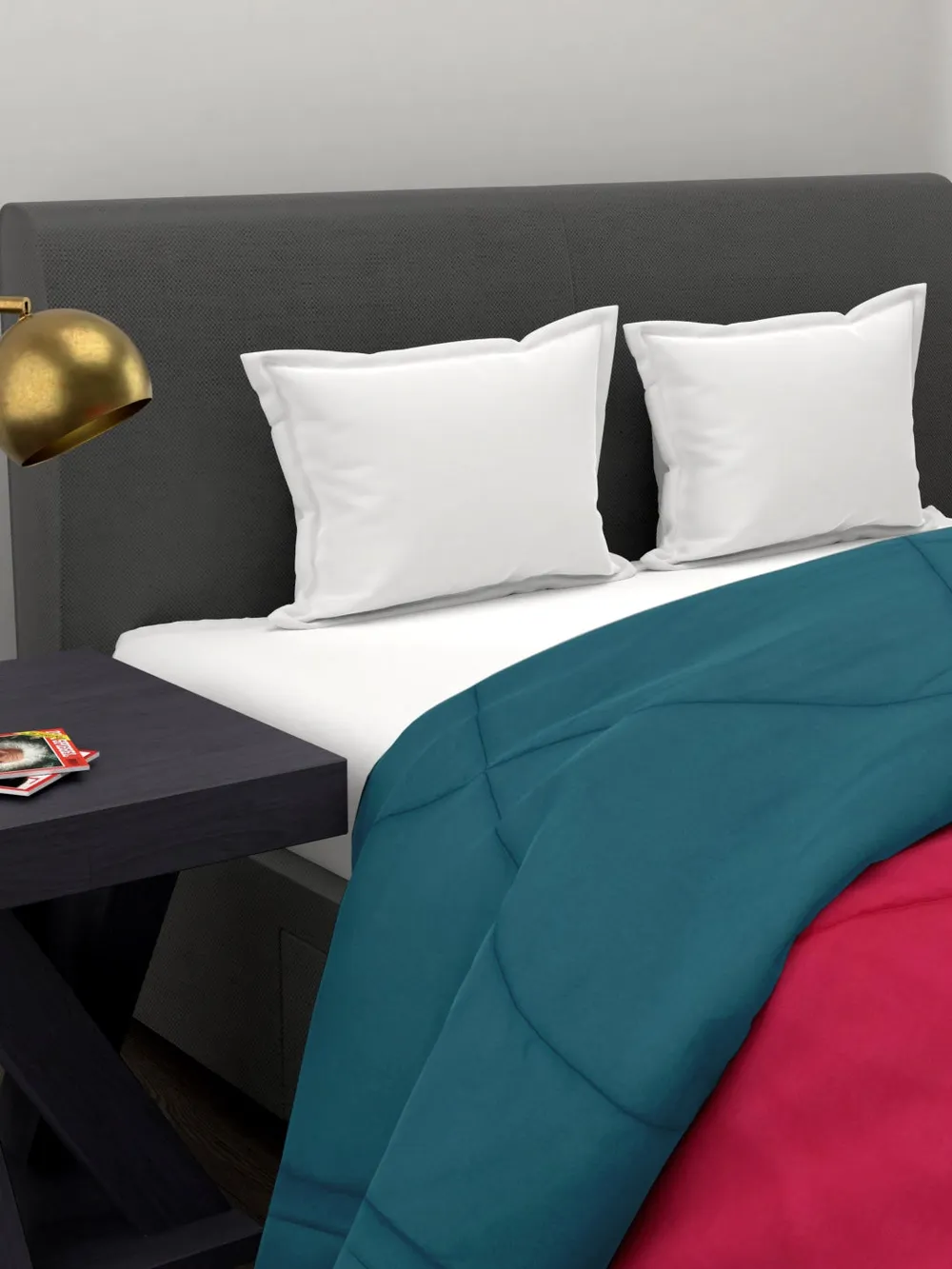 Clasiko Sea Green & Hot Pink King Size Double Bed Reversible Comforter- 220 GSM